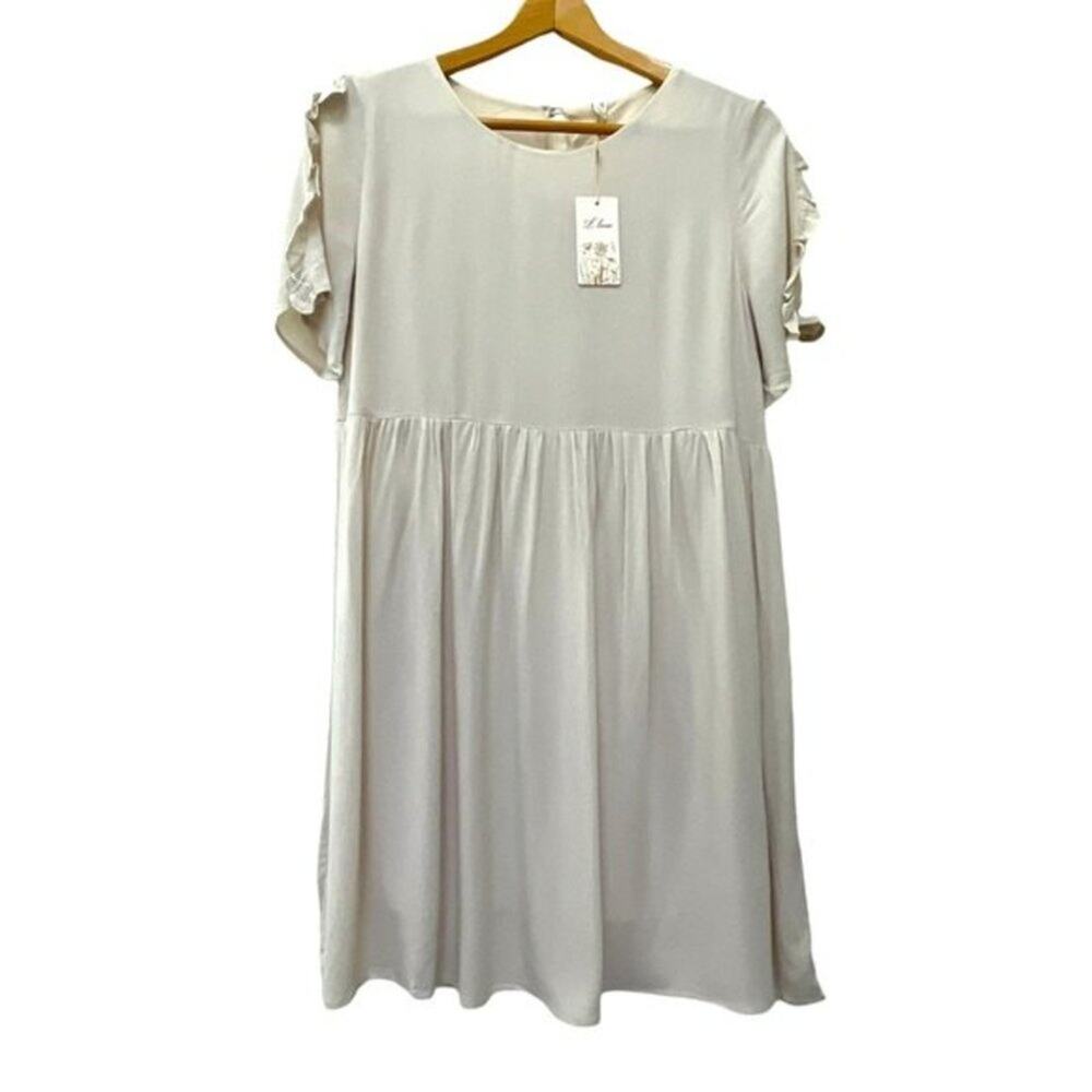 LLove Mini Dress Sz S Women’s Beige Cottagecore Neutral Lined Textured NEW